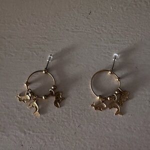 Vintage 1990s Gold Charm Hoop Earrings Dolphins Whales Elephant Charms